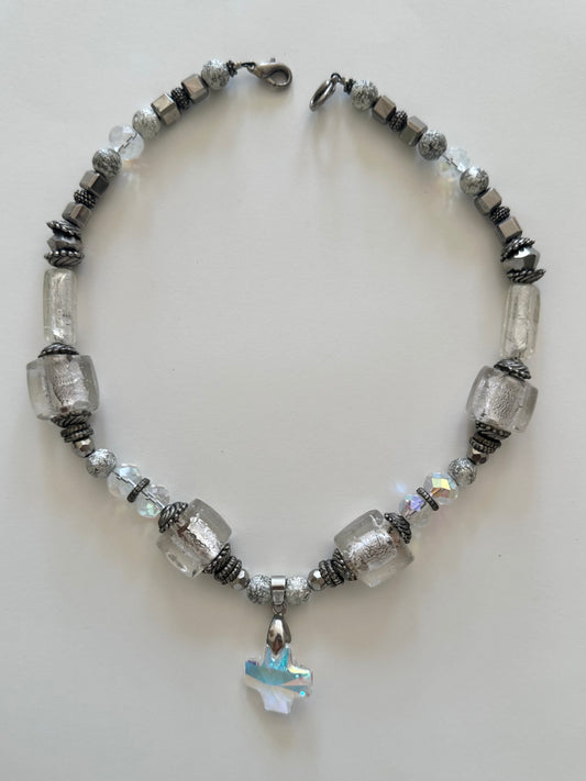 Handmade Iridescent Cross Necklace