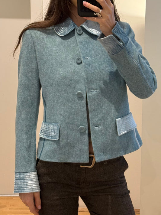 Vintage 100% Lambswool Light Aqua Blue Jacket S/M