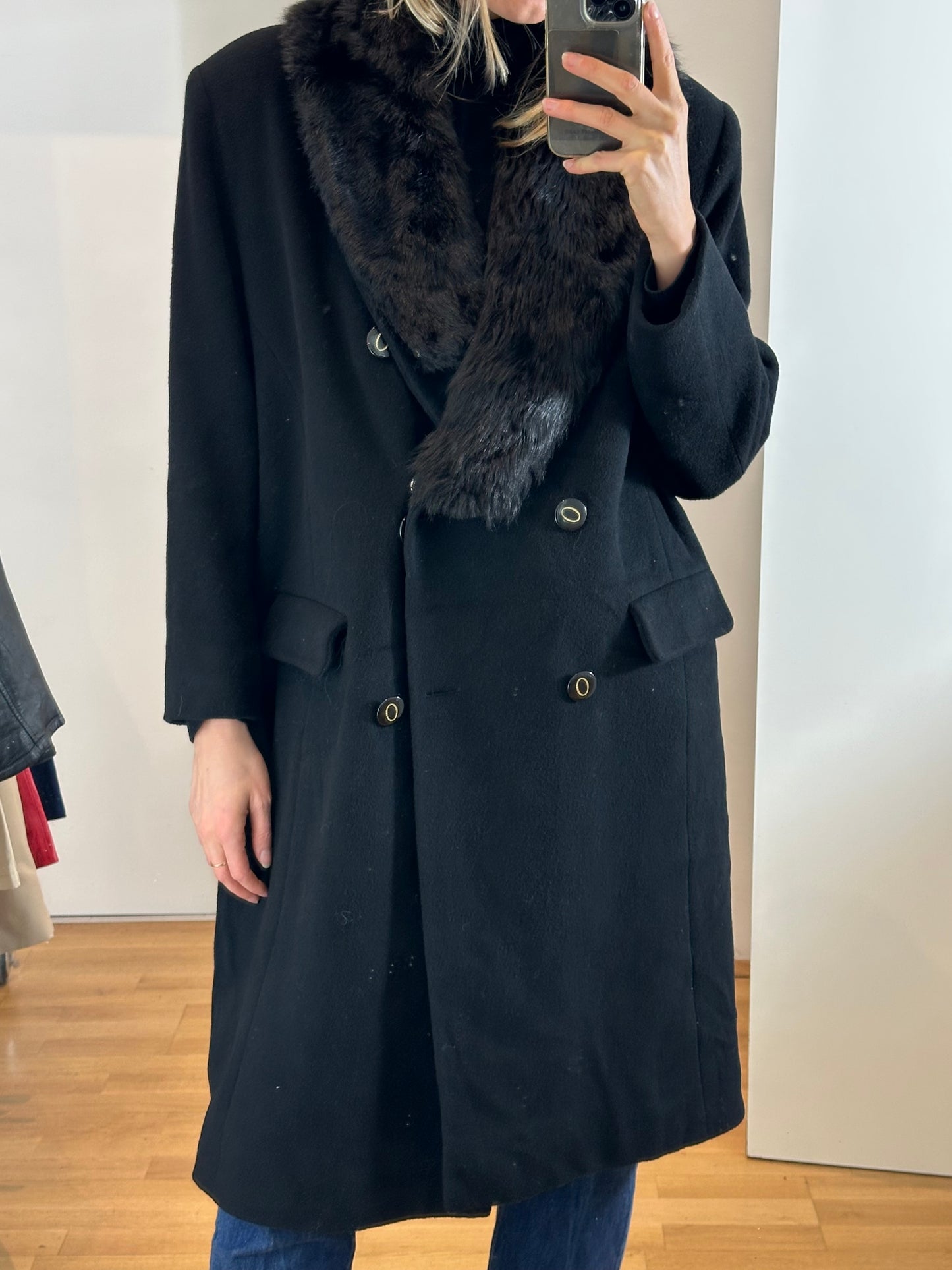 Vintage Black Wool Coat L