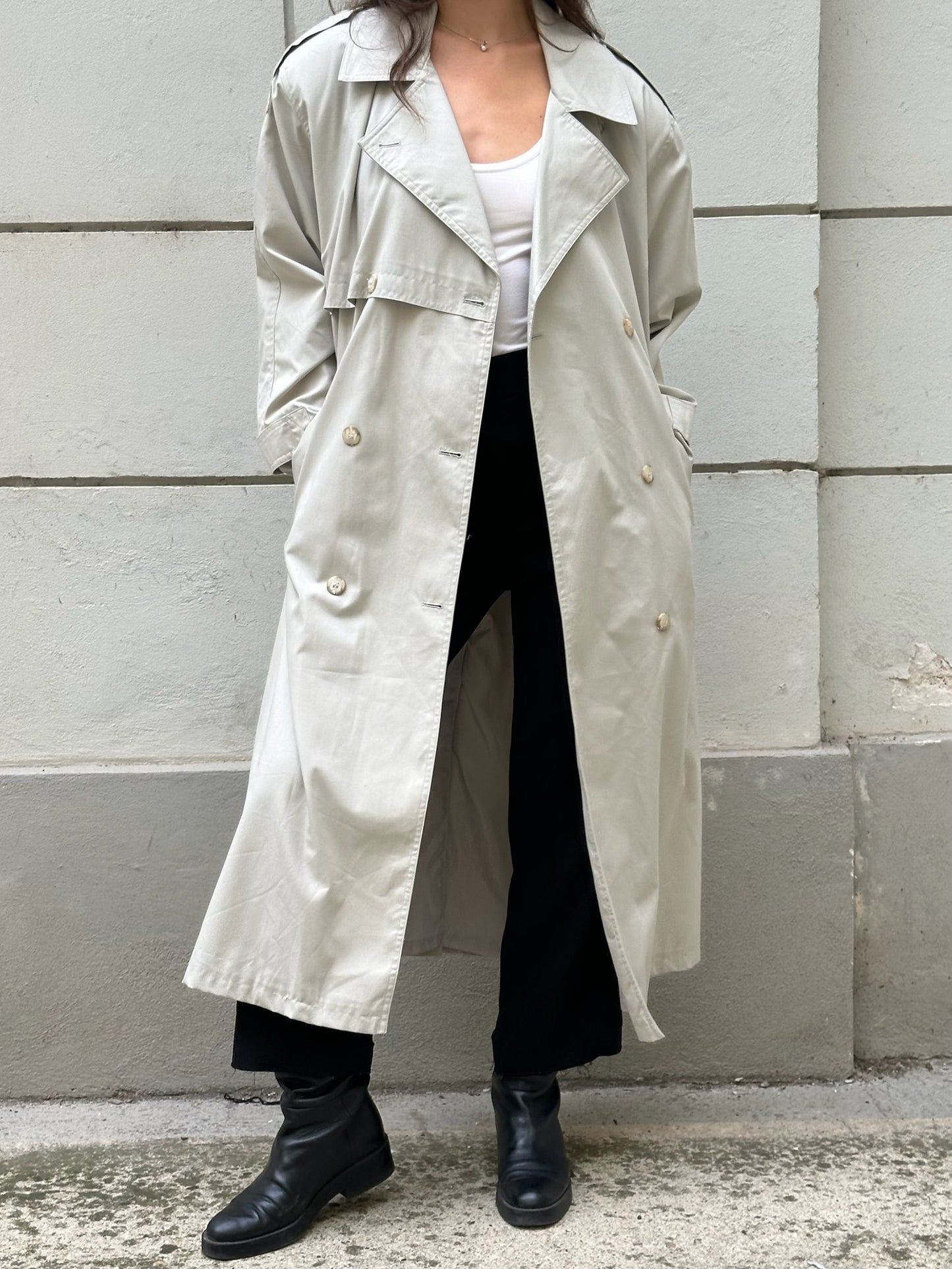 Vintage Light Gray Belted Trench Coat L