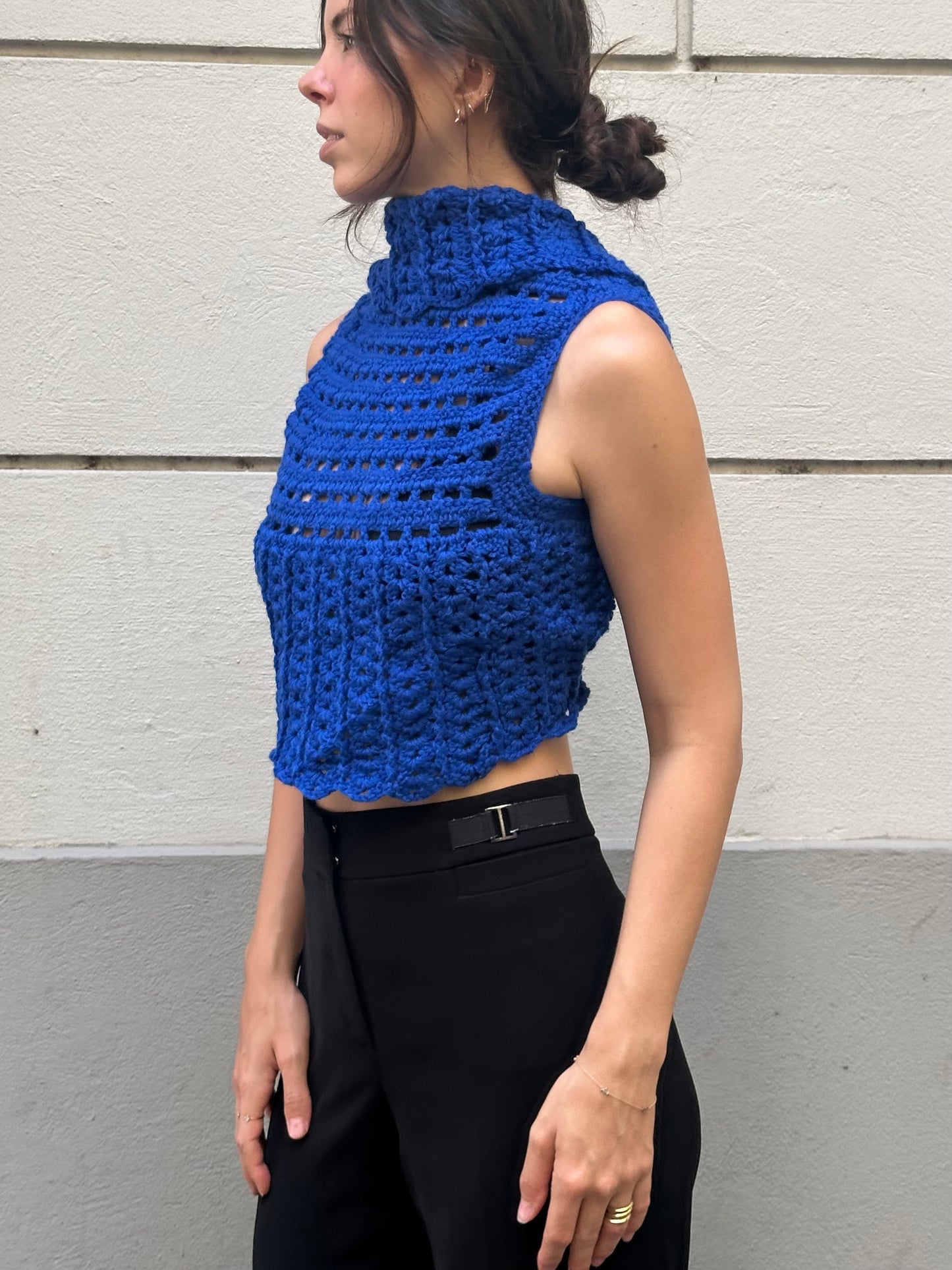 Vintage Royal Blue Handmade Knitted Crop Cardigan Bolero XS/S