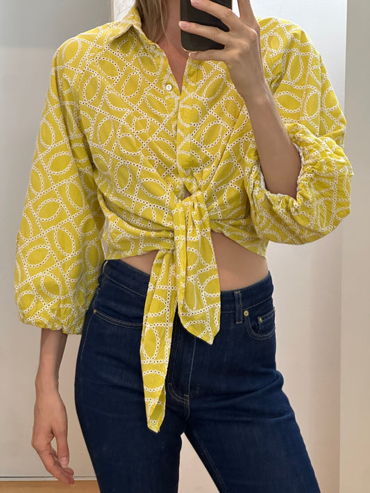 Yellow White Cotton Blouse S/M