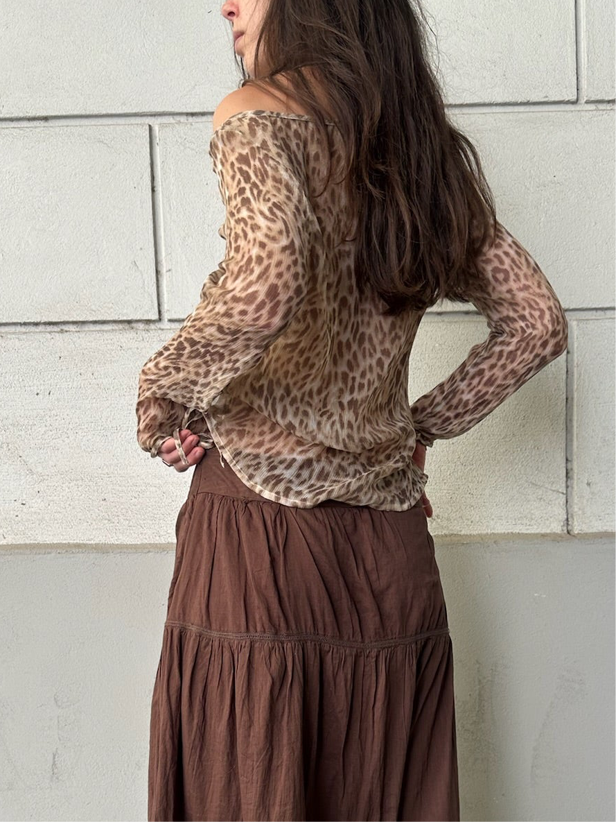 100% Silk Leopard Tie Neckline Blouse S/M