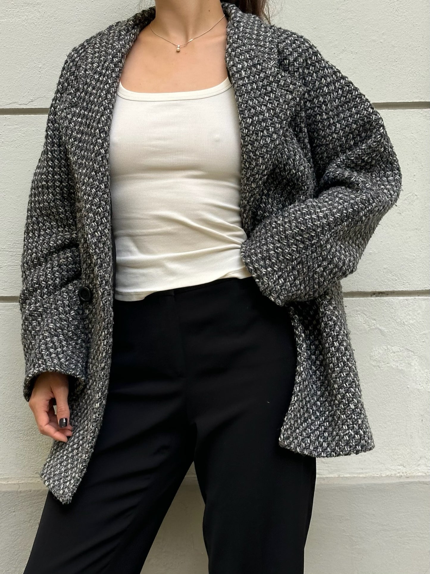Vintage Wool Blend Black/Gray/Tweed Style Coat M