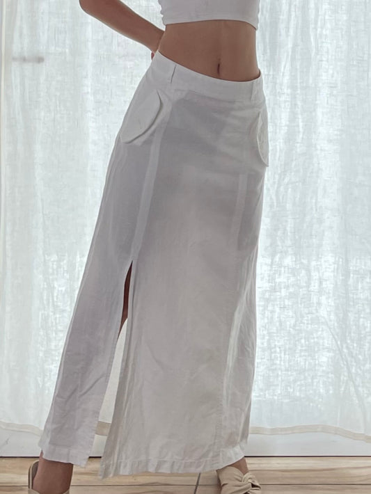 Vintage 100% Linen White Maxi Skirt M