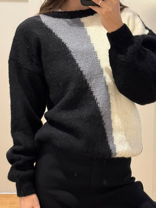 Vintage Hand Knit Wool & Mohair Multishade Pullover Sweater M