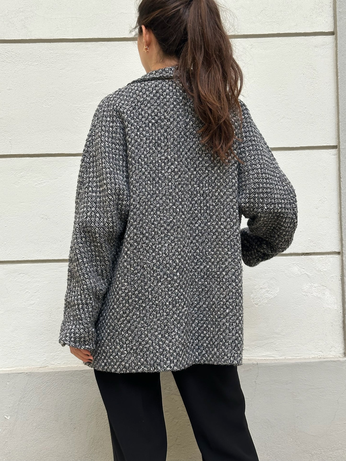 Vintage Wool Blend Black/Gray/Tweed Style Coat M