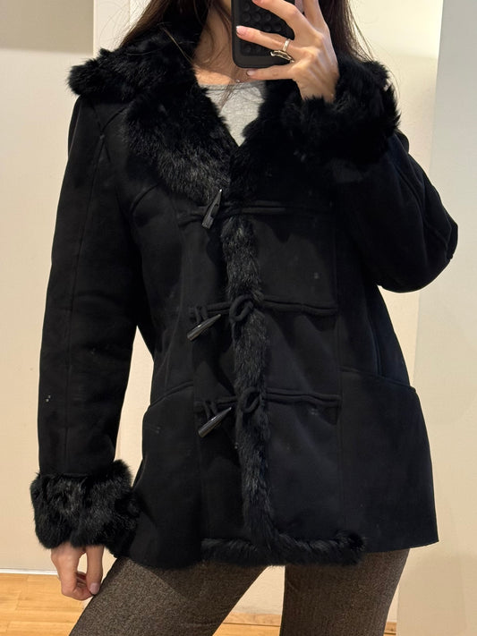Genuine Fur & Faux Shearling Black Jacket M