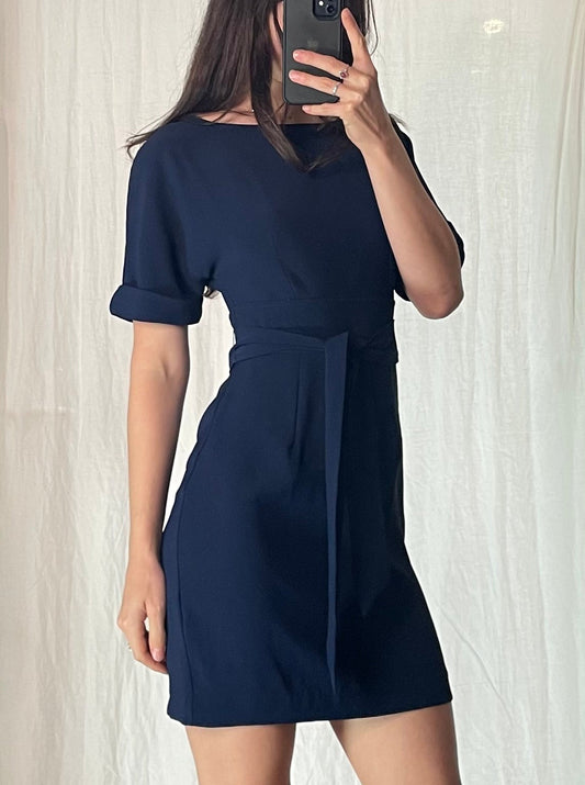 Vintage Navy Blue Belted Dress S