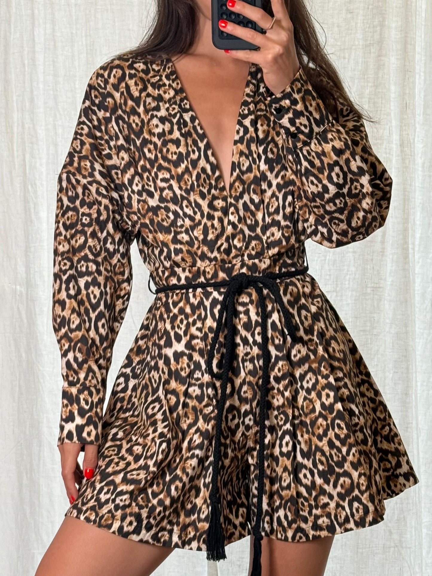 100% Cotton Leopard/Cheetah Printed Belted Romper One Piece S