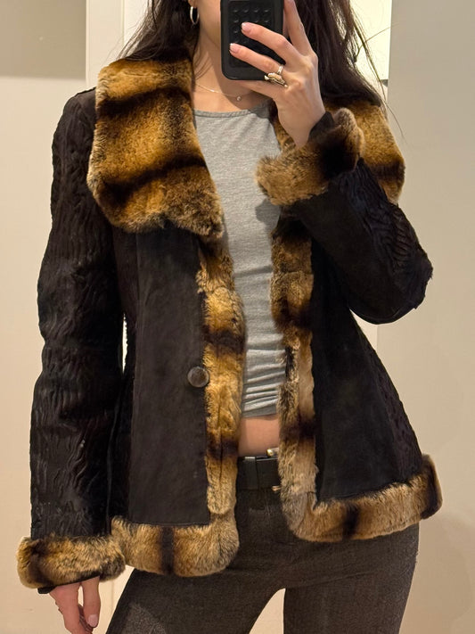 Vintage 100% Genuine Lamb Leather & Fur Jacket S/M