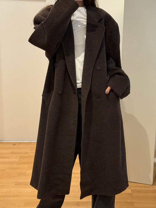 Vintage Wool/Cashmere Dark Khaki Double Breasted Menswear Coat L/XL