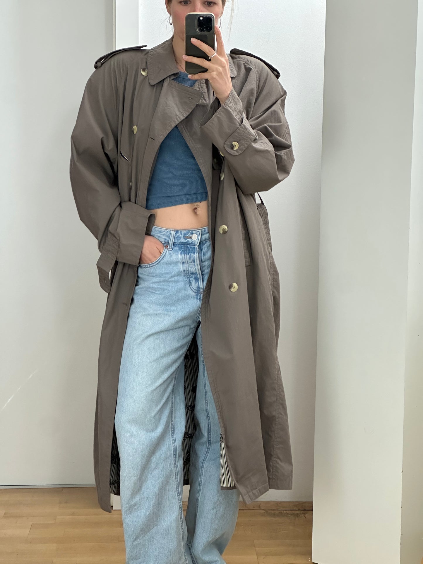 Vintage Gray Trench Coat L/XL