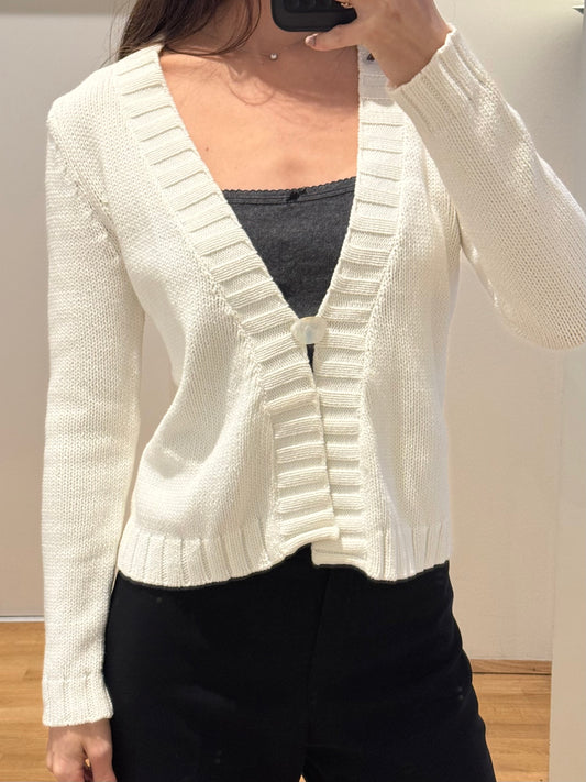 Vintage 100% Cotton White Cardigan Sweater S