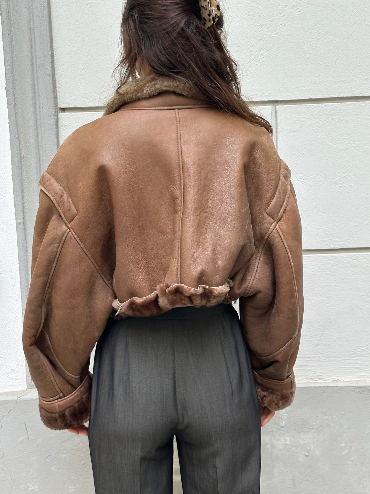 Vintage Upcycled 100% Genuine Shearling Cropped Jacket M