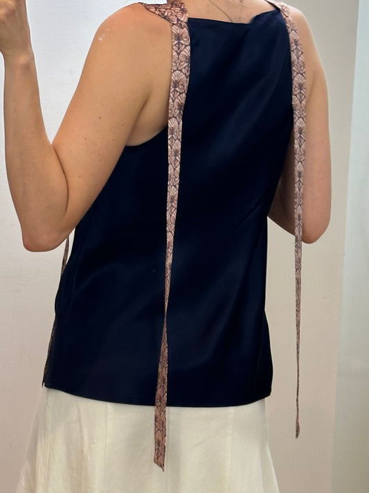 100% Silk Navy Palmers Top S