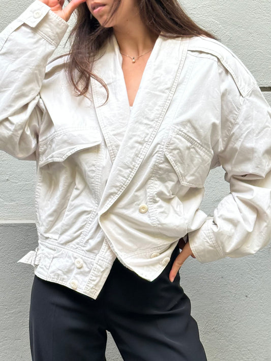 Vintage 100% Cotton Aviator Cream Oversized Jacket L