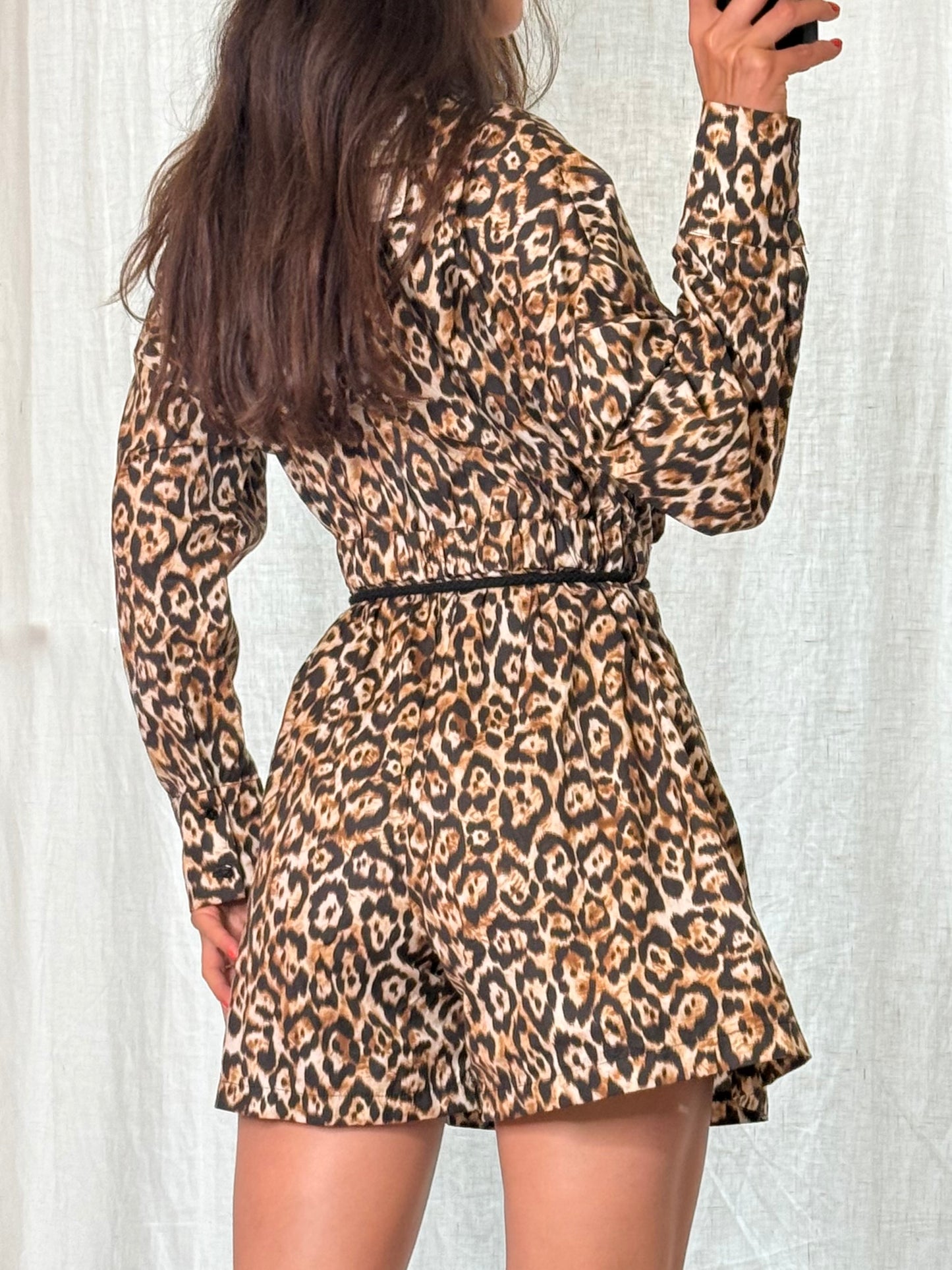 100% Cotton Leopard/Cheetah Printed Belted Romper One Piece S