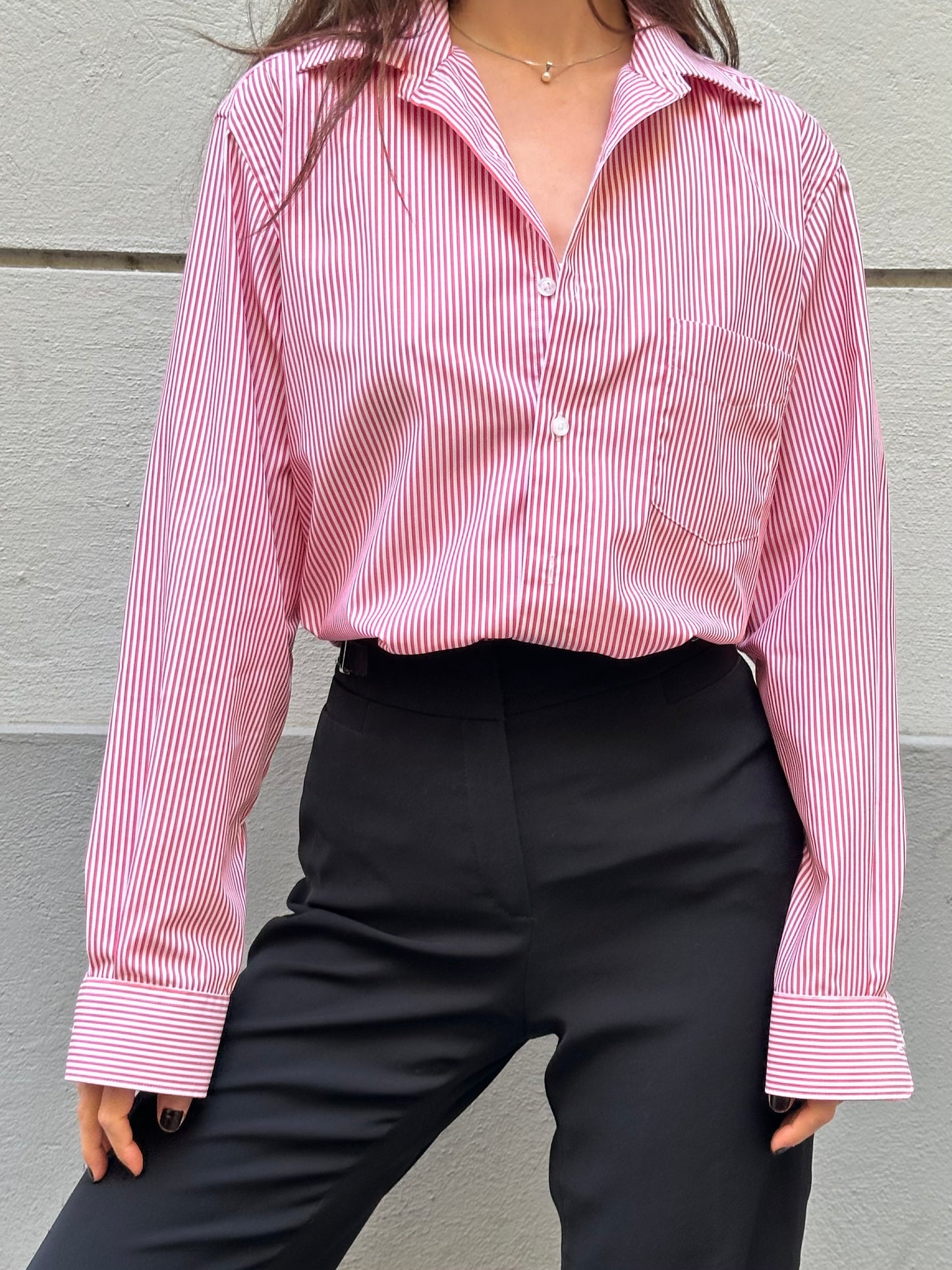 Walbusch 100% Cotton Red White Striped Button Down Shirt L
