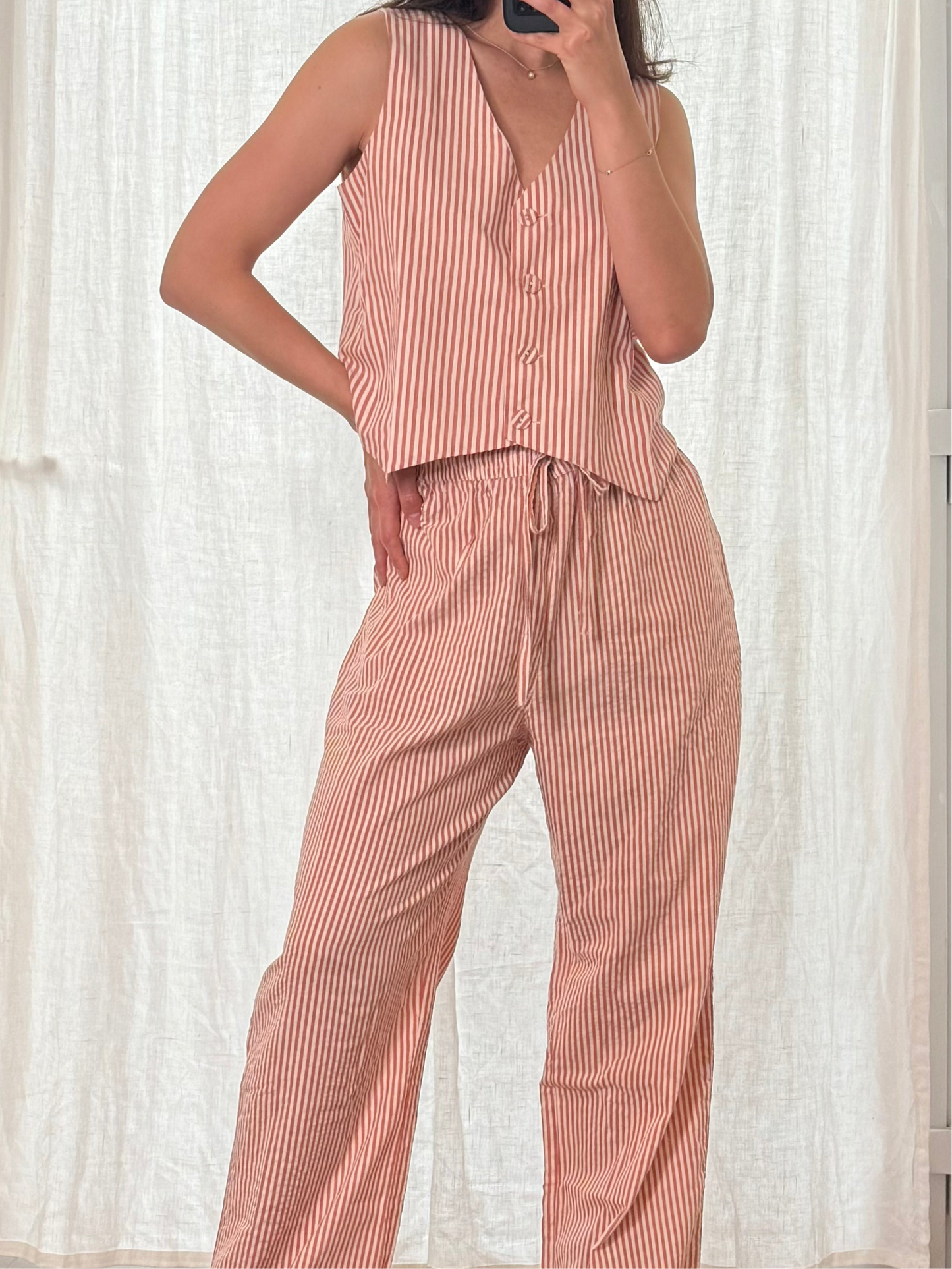 Linen/Cotton Striped Vest/Pants Set M/L