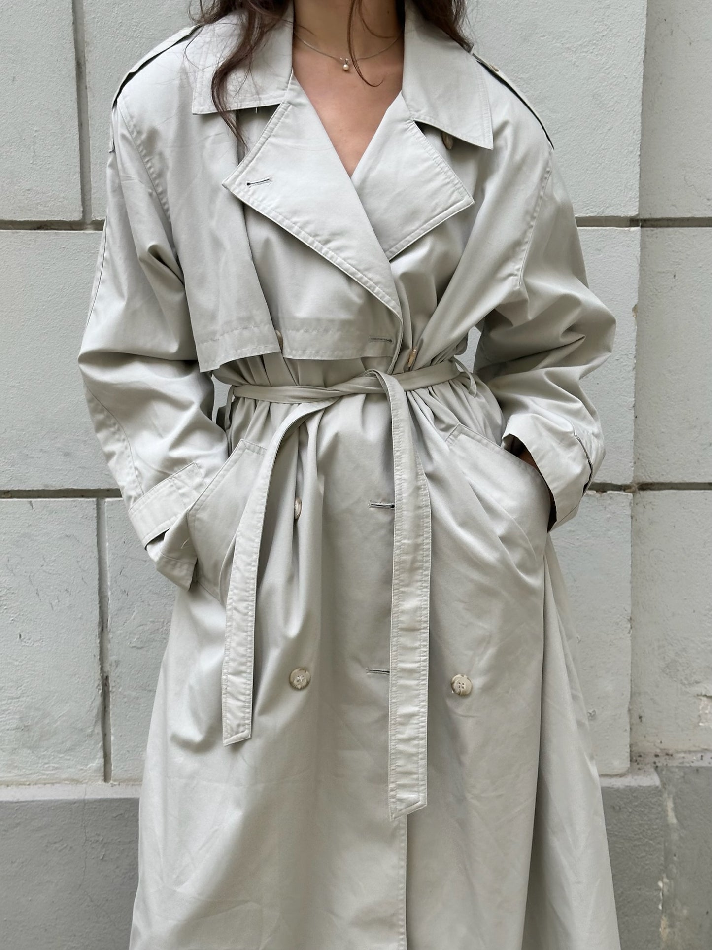 Vintage Light Gray Belted Trench Coat L