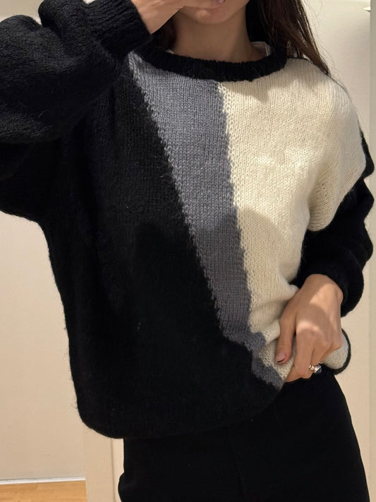 Vintage Hand Knit Wool & Mohair Multishade Pullover Sweater M