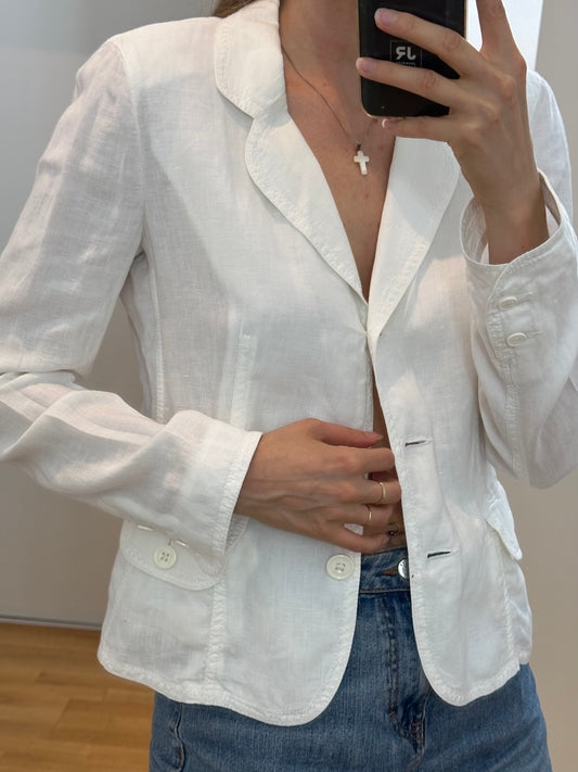Armani White Linen Blazer S