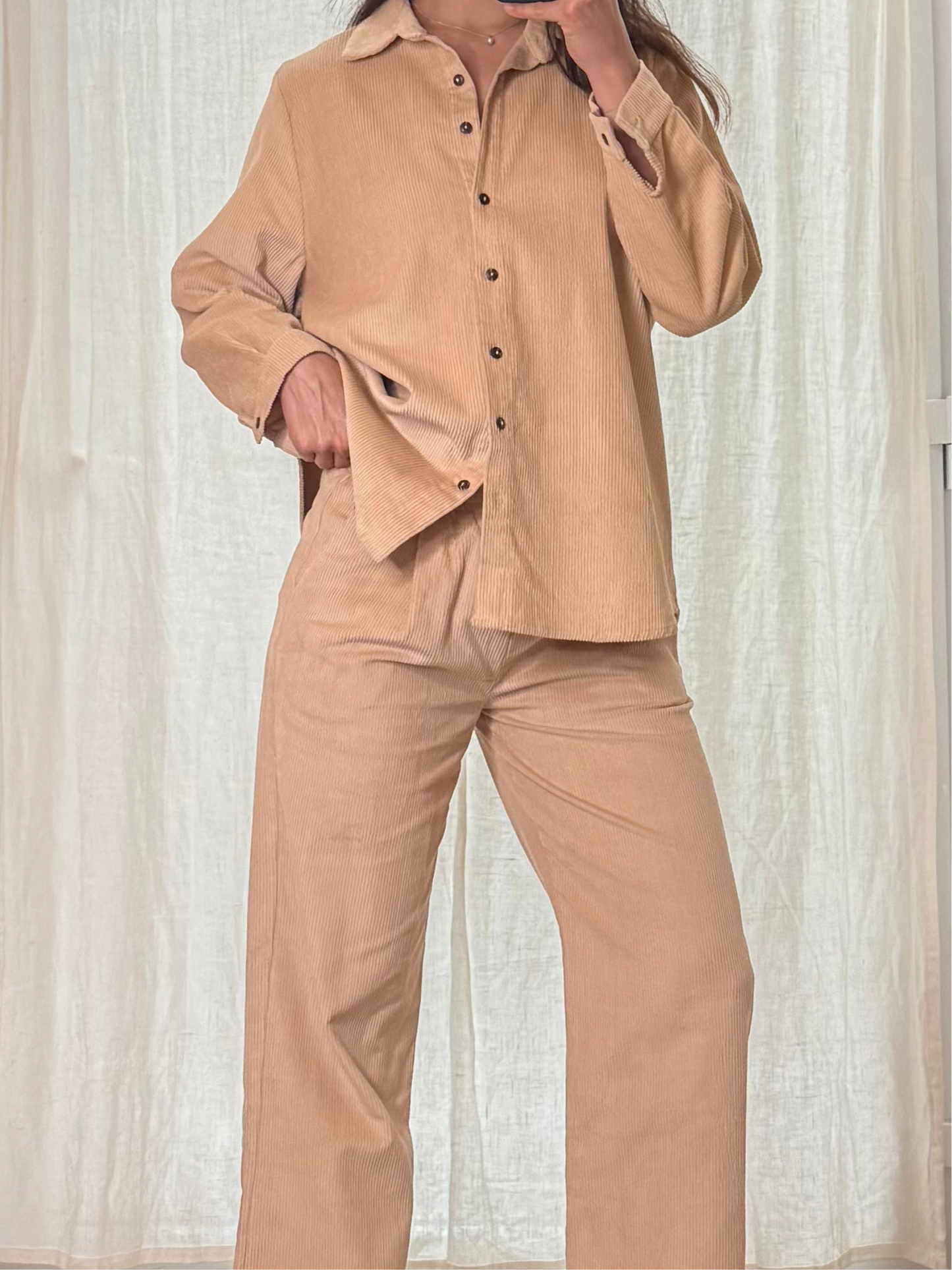 Two-Piece Corduroy Shirt & Trousers Set S