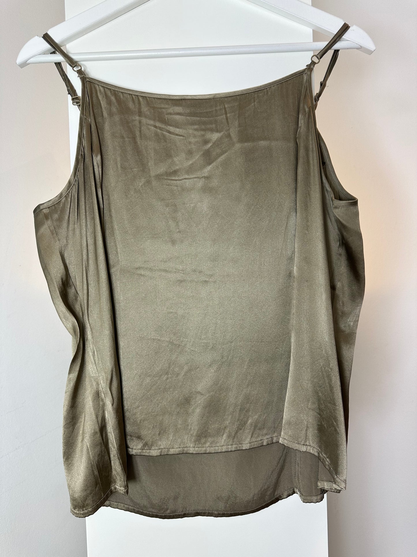 Shiny Taupe Silk Beaded Tank Top S/M