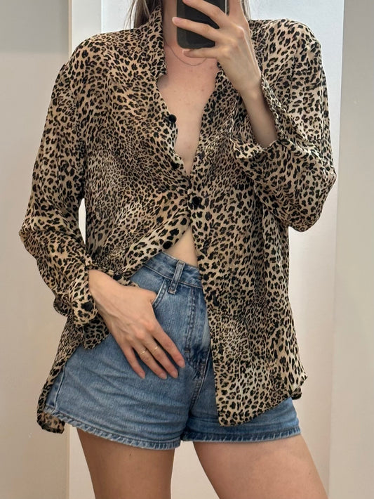 Vintage Viscose Leopard Blouse M