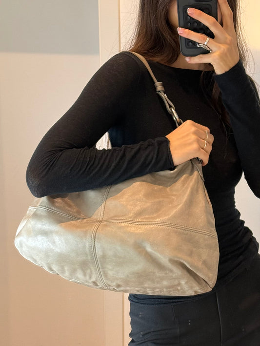 Vintage 100% Genuine Leather Taupe Hobo Shoulder Bag L