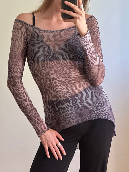 Vintage Cheetah Print Mesh Top S