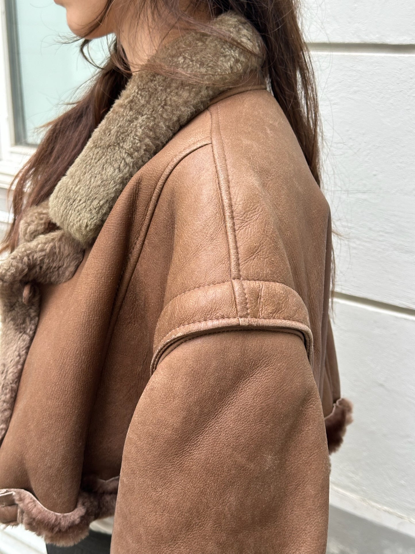 Vintage Upcycled 100% Genuine Shearling Cropped Jacket M