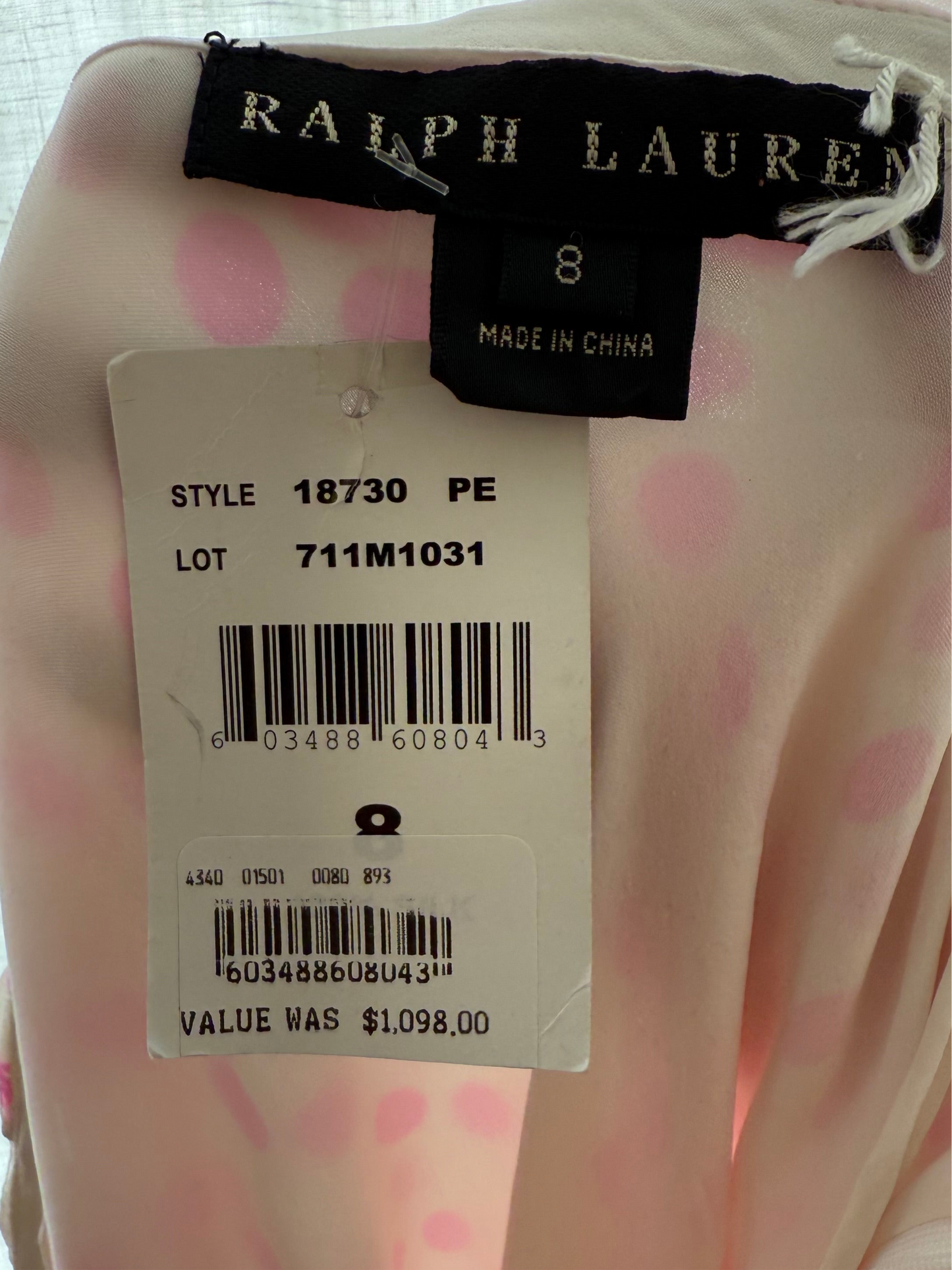 Ralph Lauren 100% Silk Pink Polka Dot Dress M/L