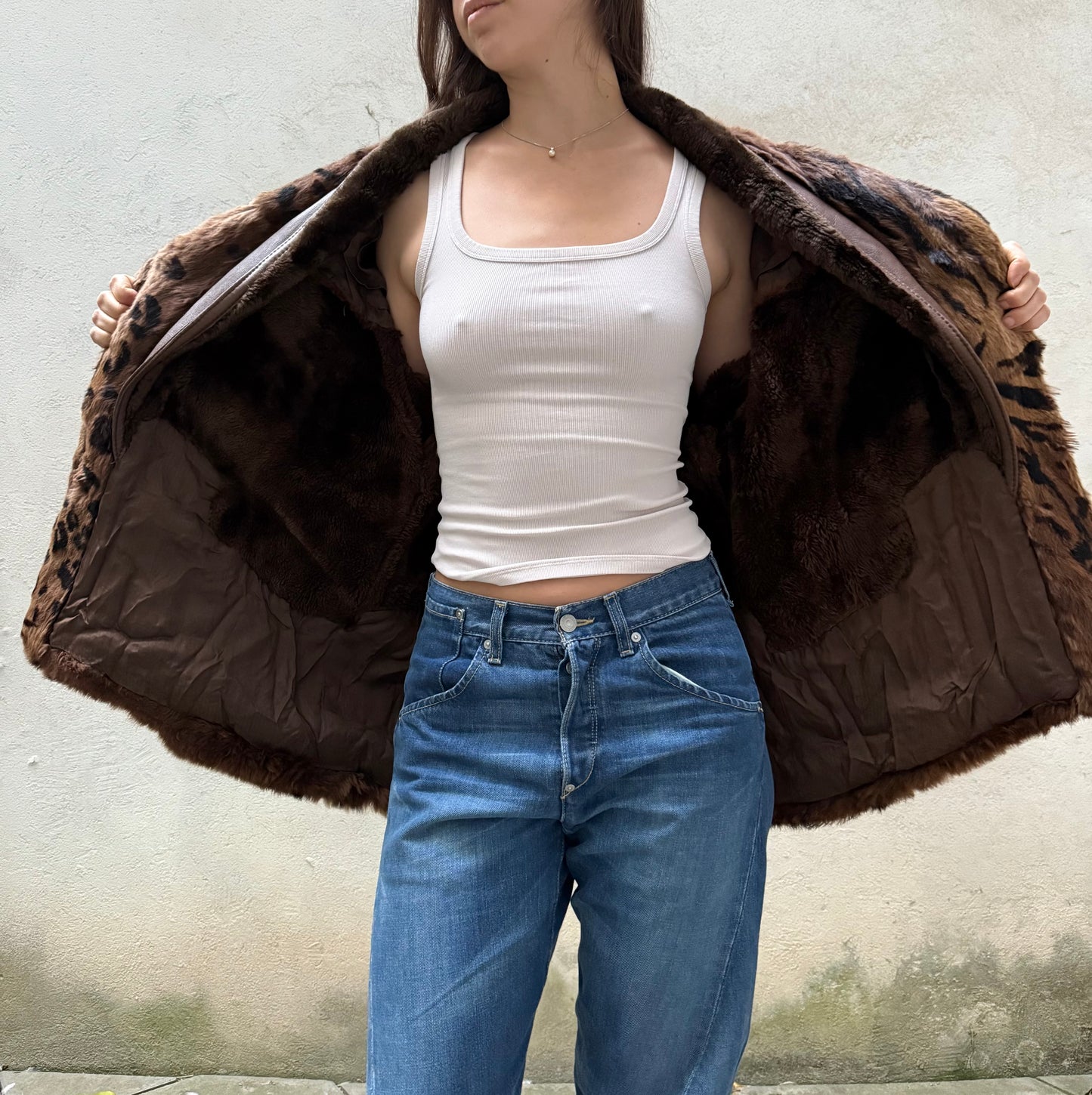 Vintage Tiger/Cheetah Real Lamb Shearling & Fur Brown Embroidered Coat