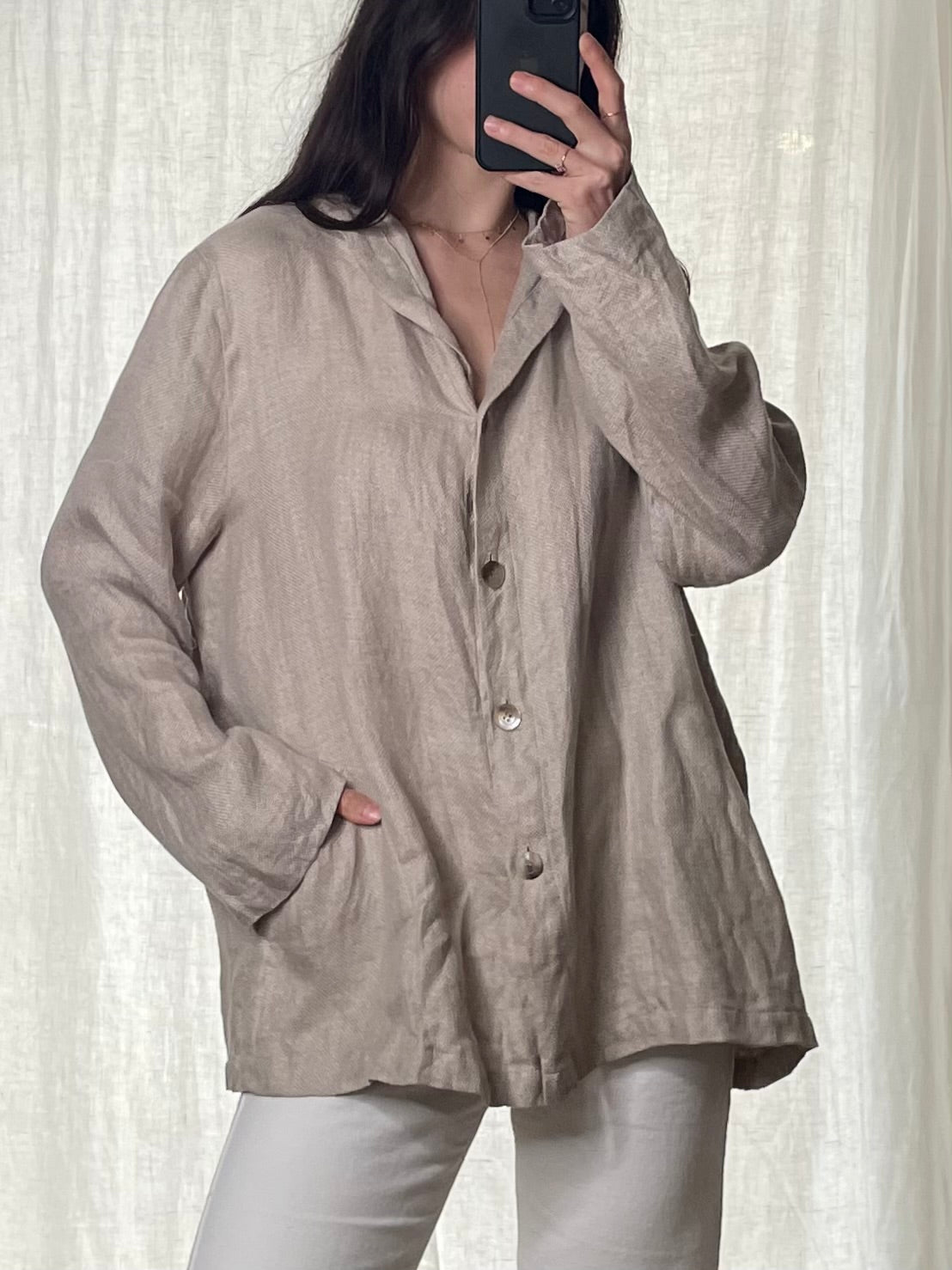 Vintage 100% Linen Flax Hoodie Top M