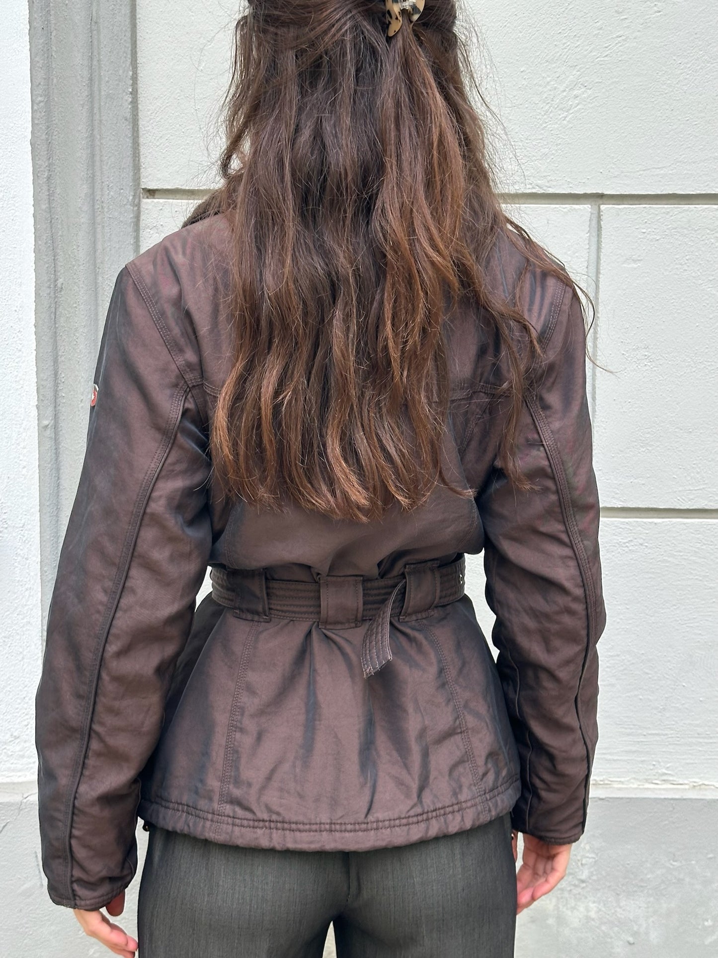 Vintage Iridescent Belted Brown Utility Jacket M