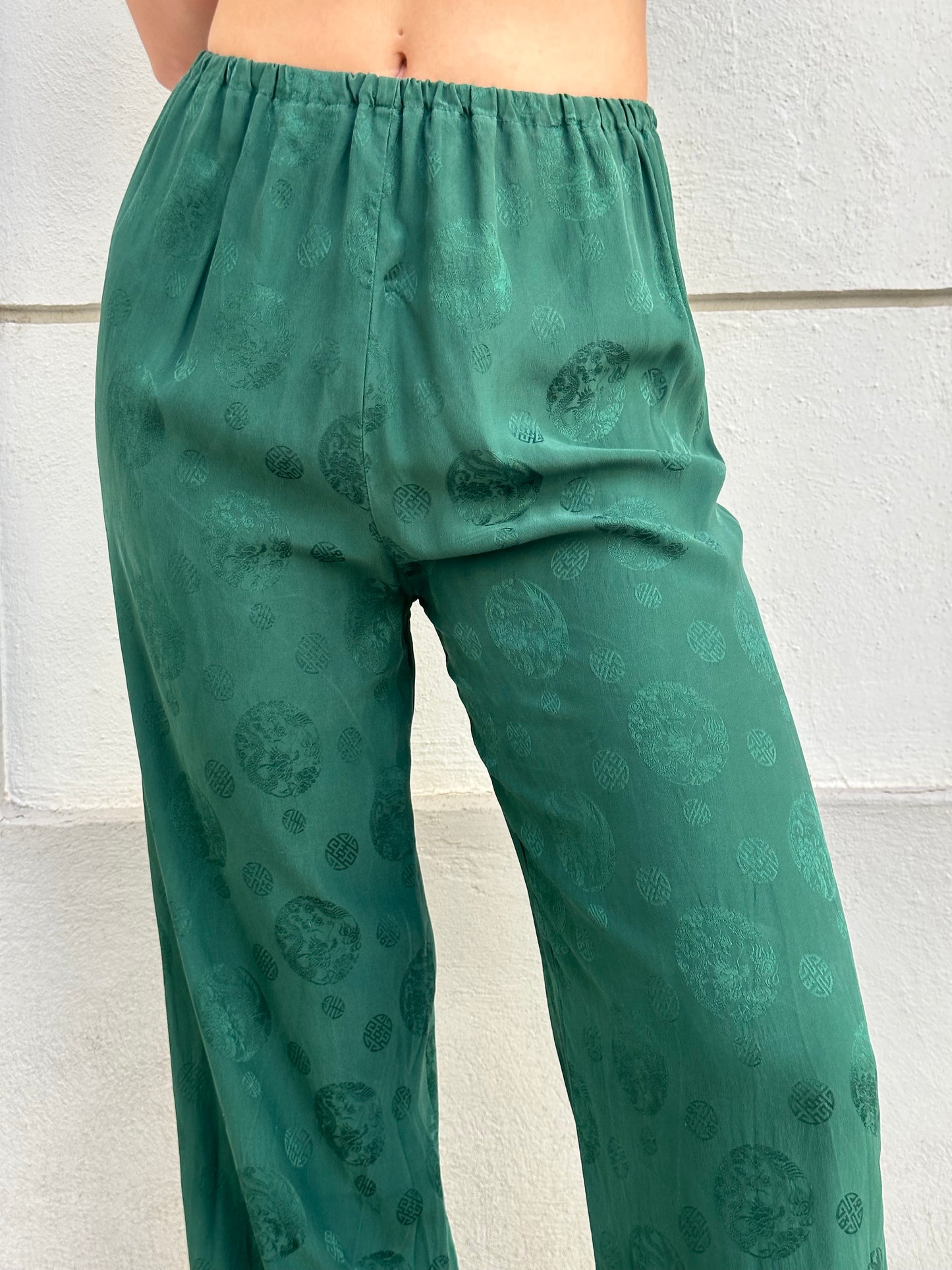 Vintage Forest Green Asian/Oriental Silk Trousers S