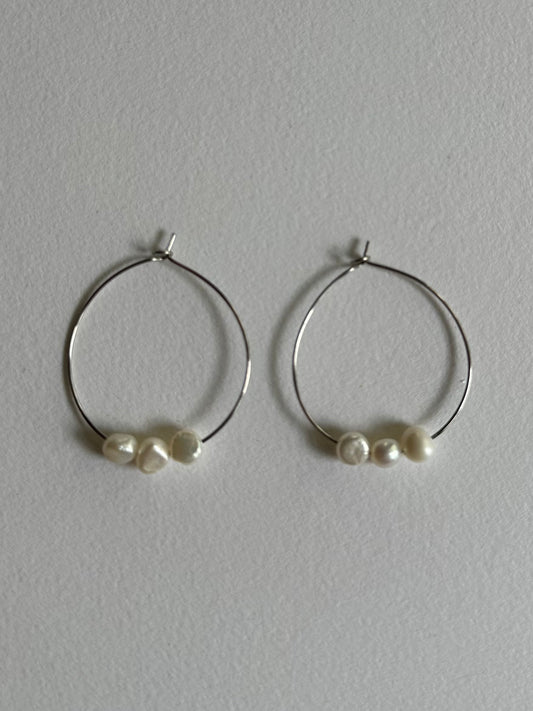 Silver Hoop & Freshwater Pearl Earrings