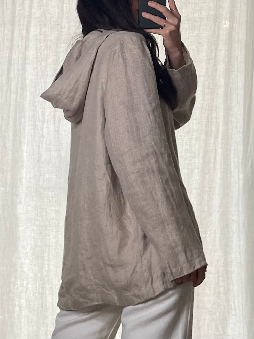 Vintage 100% Linen Flax Hoodie Top M