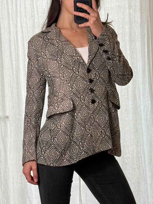 Vintage Viscose Blend Textured Pattern Blazer Light Jacket S/M