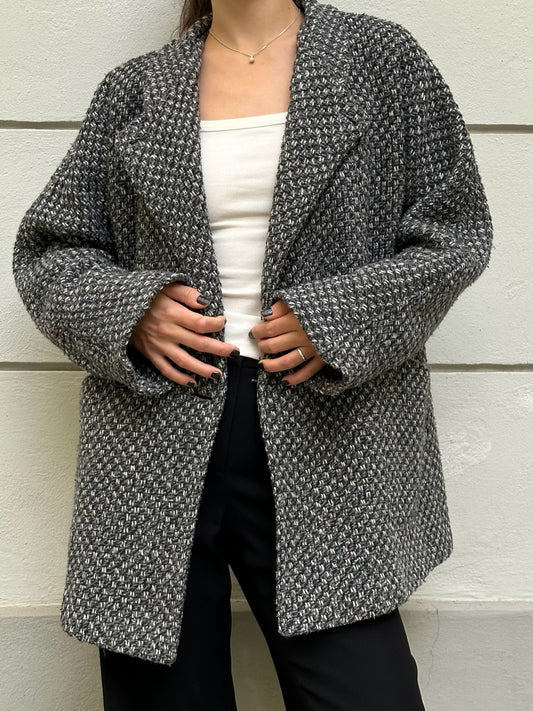 Vintage Wool Blend Black/Gray/Tweed Style Coat M