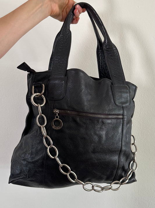Vintage Leather Bag With Silver Chain
