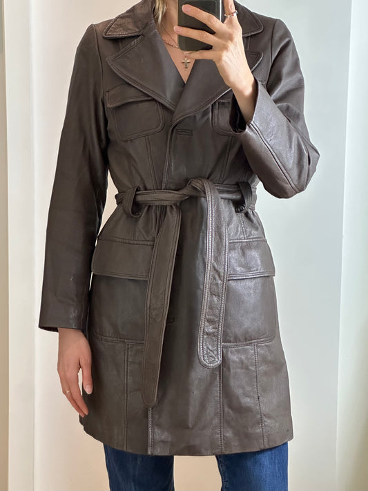 Vintage Brown Leather Coat S/M