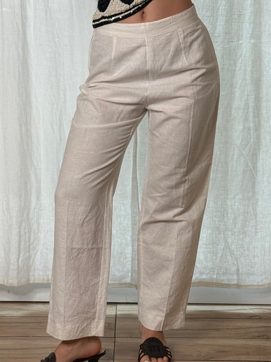 Vintage White Linen/Viscose High Waisted Trousers S/M EU 36