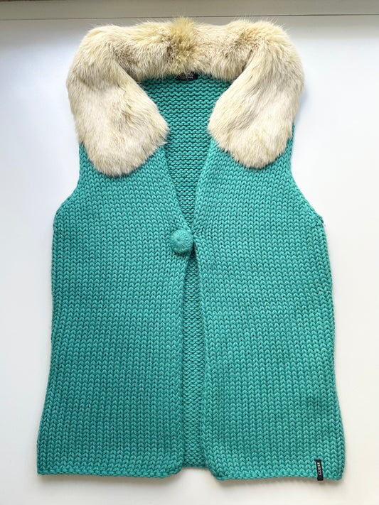 GUESS Turquoise Wool Fur Vest S