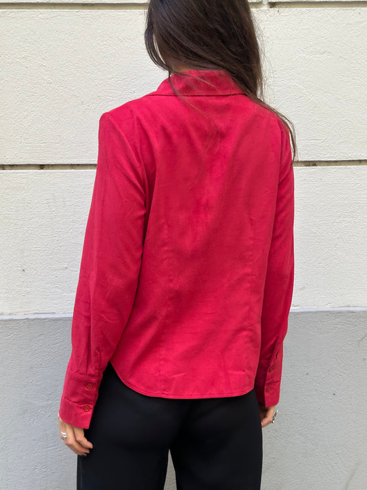 Vintage Red Vegan Suede Button Down Shirt S