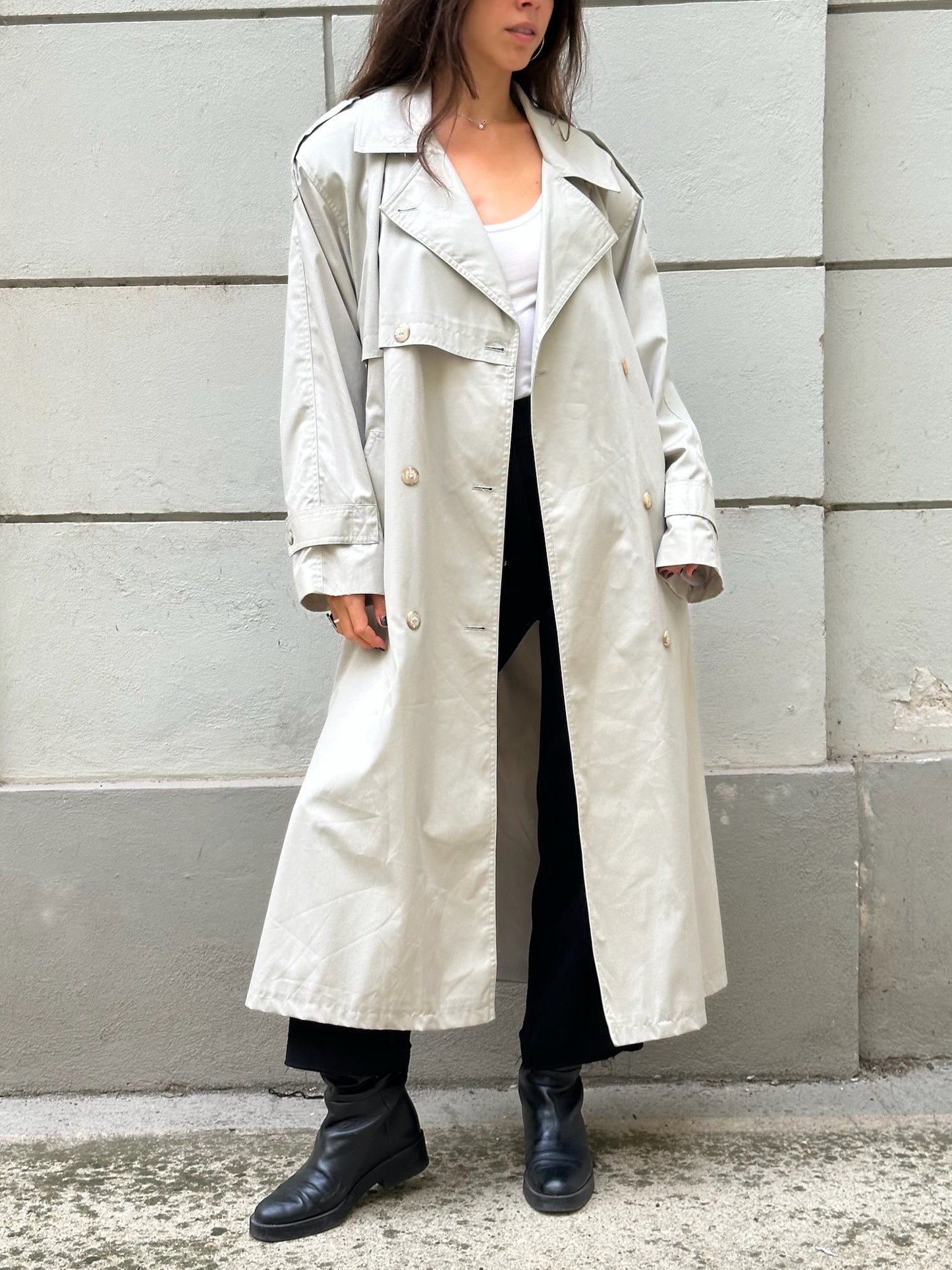 Vintage Light Gray Belted Trench Coat L