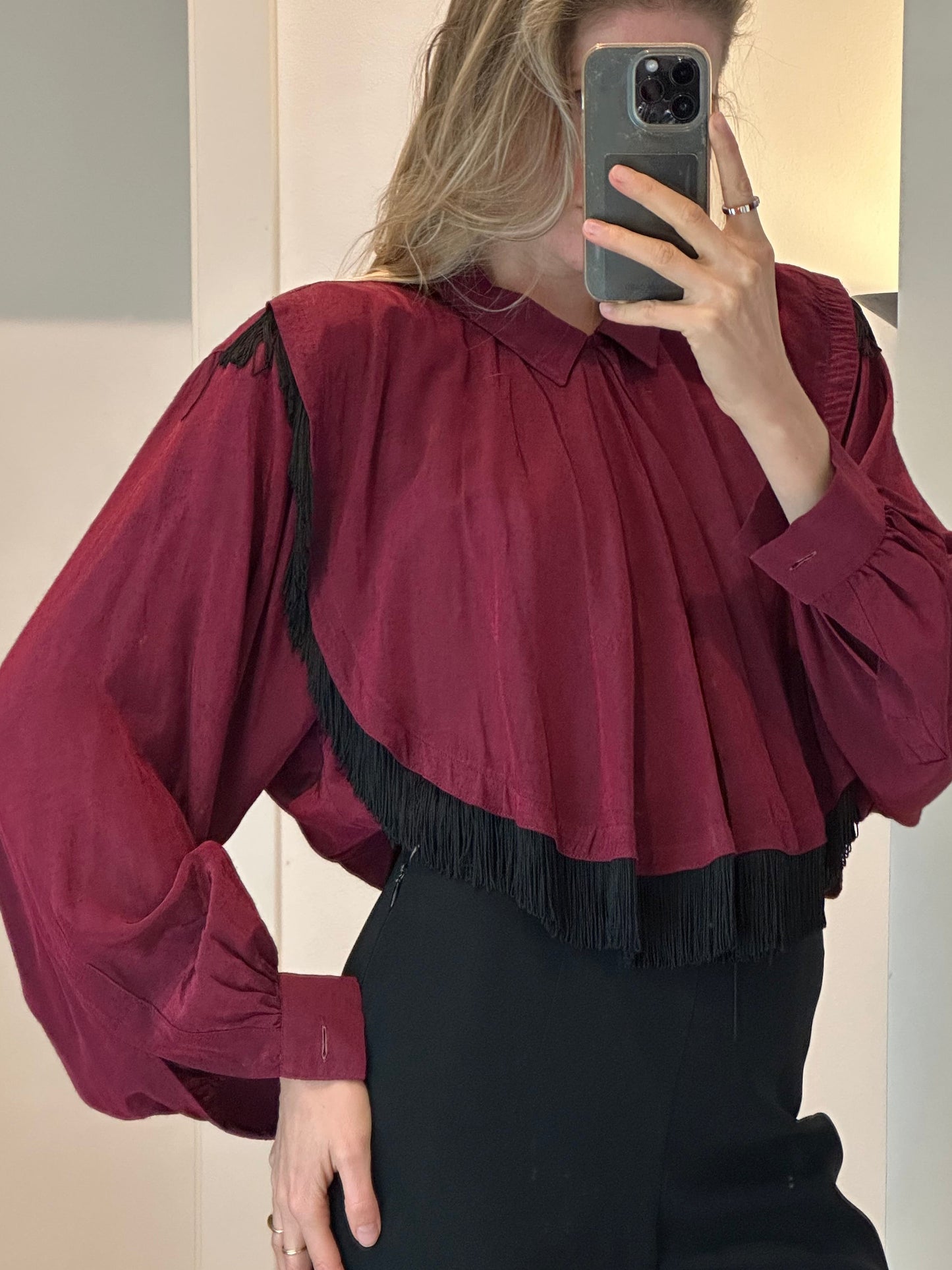 Vintage Burgundy Fringe Blouse S/M