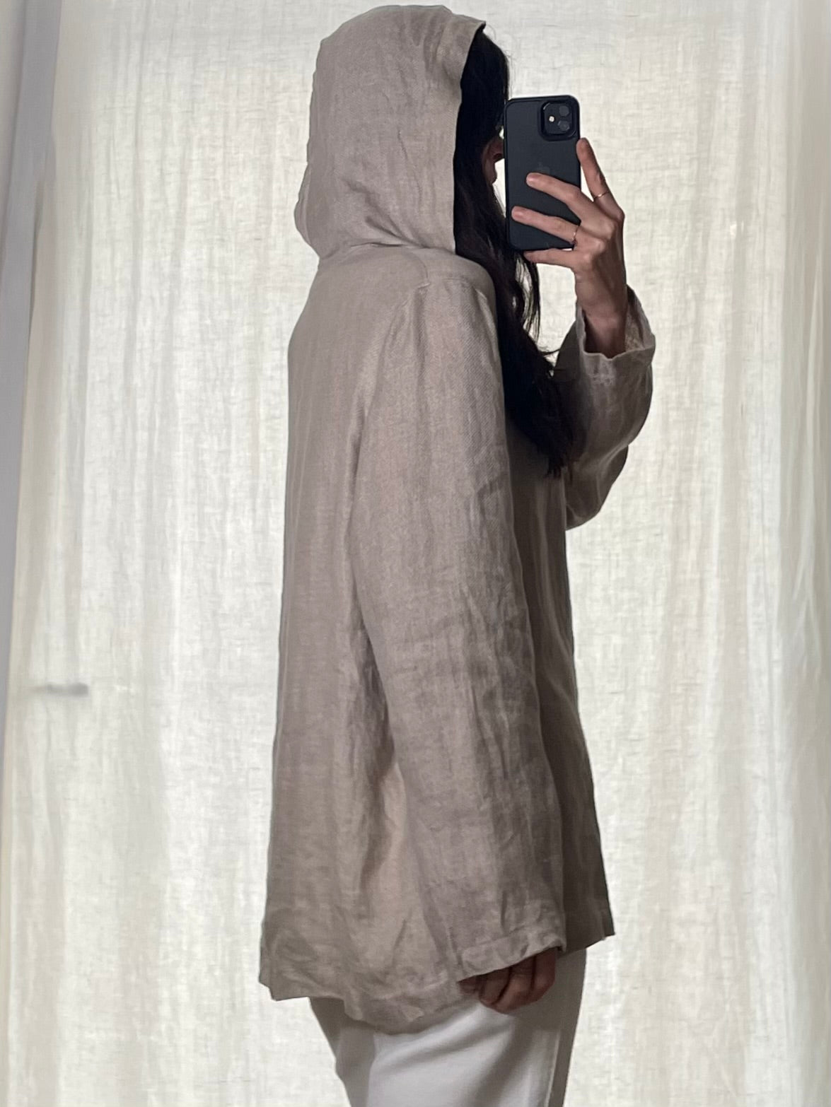 Vintage 100% Linen Flax Hoodie Top M